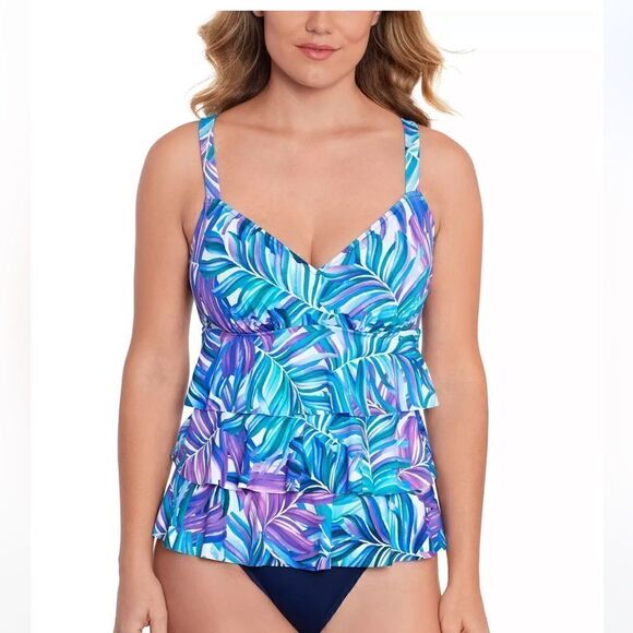 SWIM SOLUTIONS Women's Tummy-Control Faux-Tankini One-Piece Swimsuit, size 8 New - Picture 1 of 7
